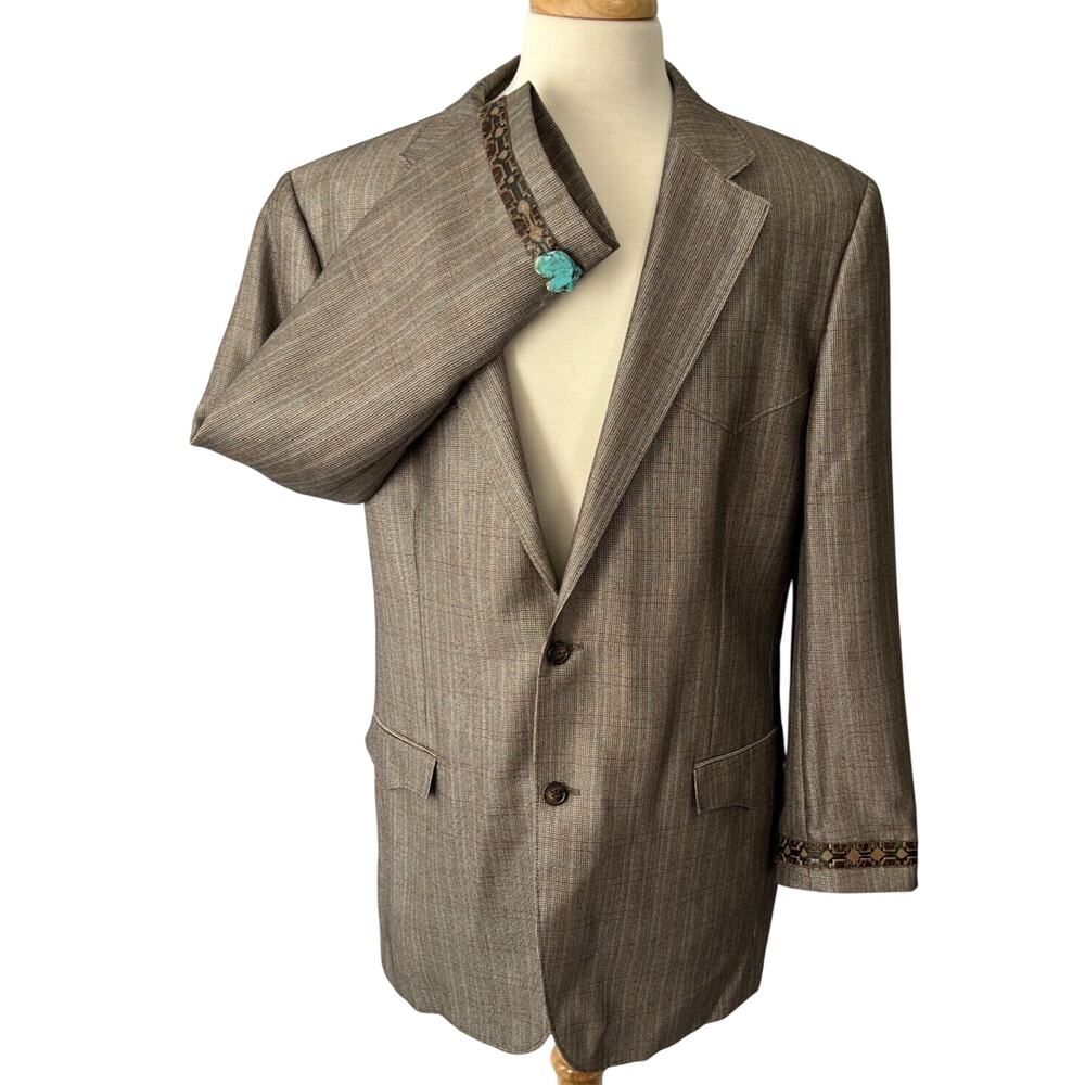 Red Sky Sport Jacket Mens 44L‎ Brown Santa Fe 424 Western Cowboy Turquoise Flaws